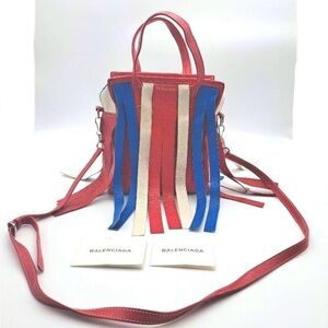 Balenciaga Red, White, and Blue Fringe Shoulder Bag